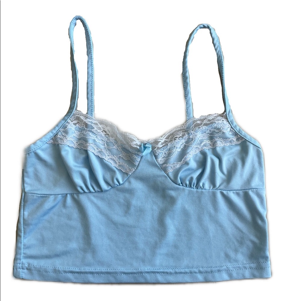 small baby blue lace neckline cami top
